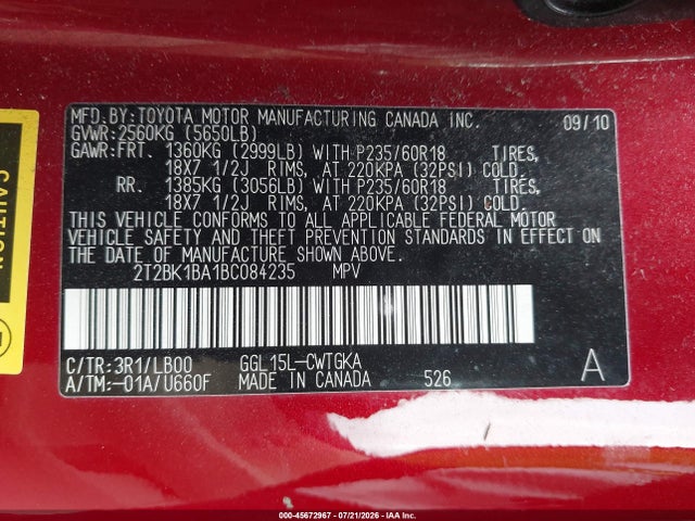 2011 Lexus Rx 350 მანქანა იყიდება აუქციონზე, vin: 2T2BK1BA1BC084235, აუქციონის ნომერი: 45672967