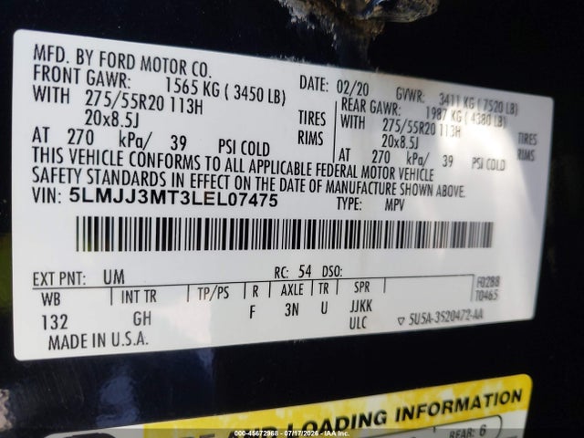 5LMJJ3MT3LEL07475 Lincoln Navigator Standard L