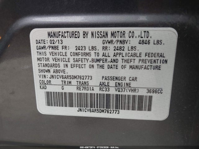 Продаж на аукціоні авто 2013 Infiniti G37x, vin: JN1CV6AR5DM762773, номер лоту: 45672974