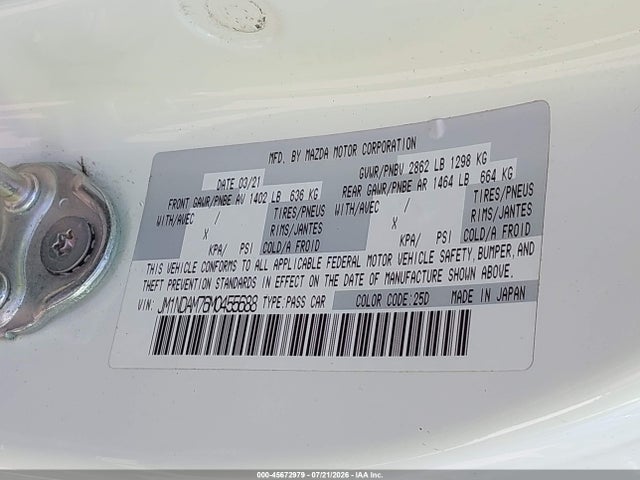 Продаж на аукціоні авто 2021 Mazda Mx-5 Miata Rf Grand Touring, vin: JM1NDAM76M0455688, номер лоту: 45672979