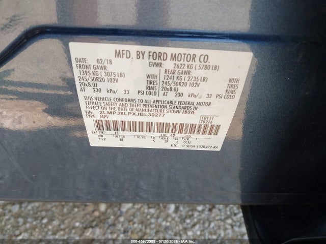 Продаж на аукціоні авто 2018 Lincoln Mkx Reserve, vin: 2LMPJ8LPXJBL30277, номер лоту: 45672988