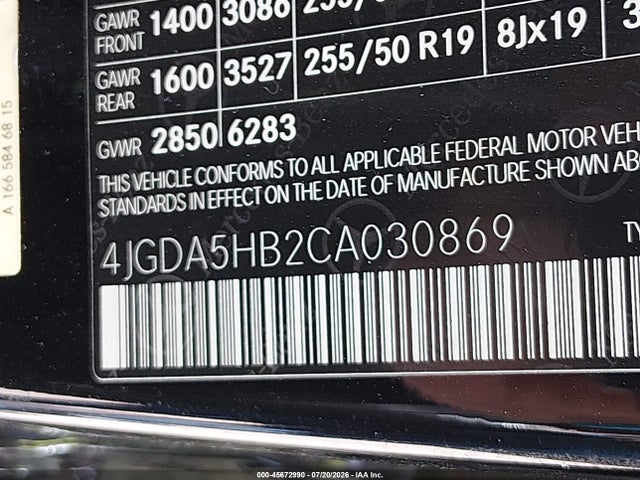 Продаж на аукціоні авто 2012 Mercedes-benz Ml 350 4matic, vin: 4JGDA5HB2CA030869, номер лоту: 45672990