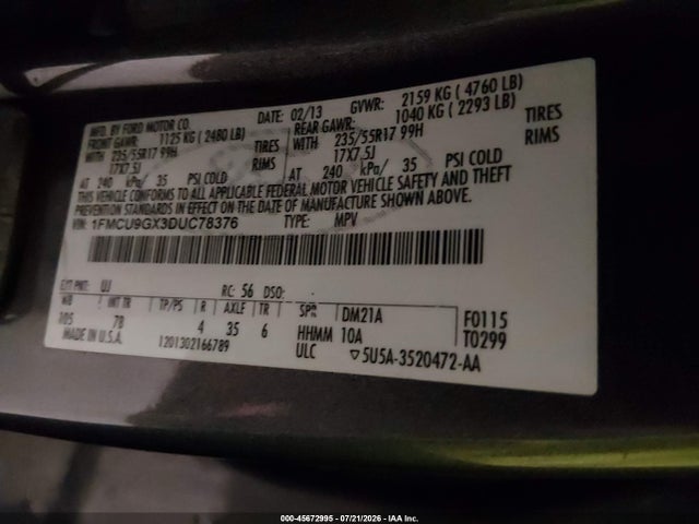 Aukcja sprzedaży 2013 Ford Escape Se, vin: 1FMCU9GX3DUC78376, numer aukcji: 45672995