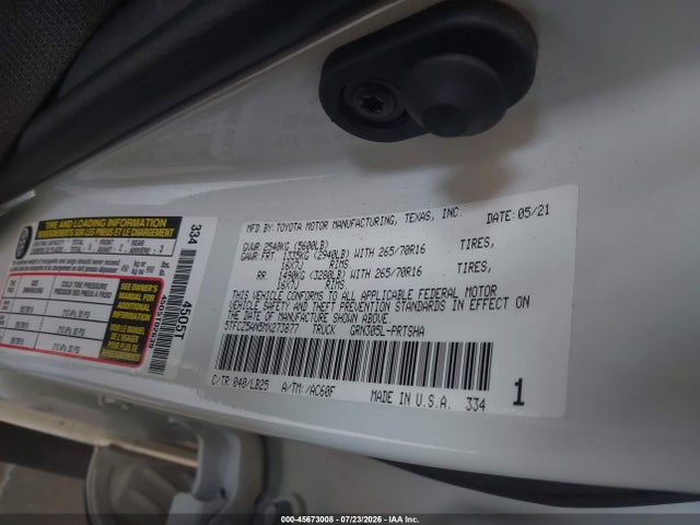 45673008 :رقم المزاد ، 5TFCZ5AN5MX273877 vin ، 2021 Toyota Tacoma Trd Pro مزاد بيع