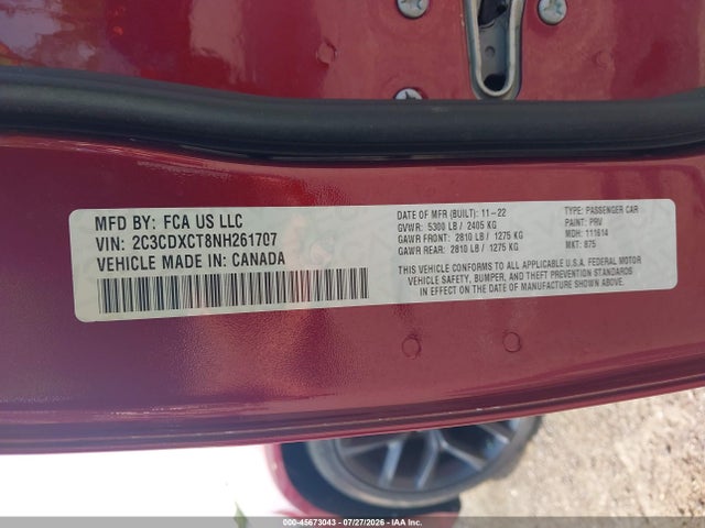 Aukcja sprzedaży 2022 Dodge Charger R/t, vin: 2C3CDXCT8NH261707, numer aukcji: 45673043