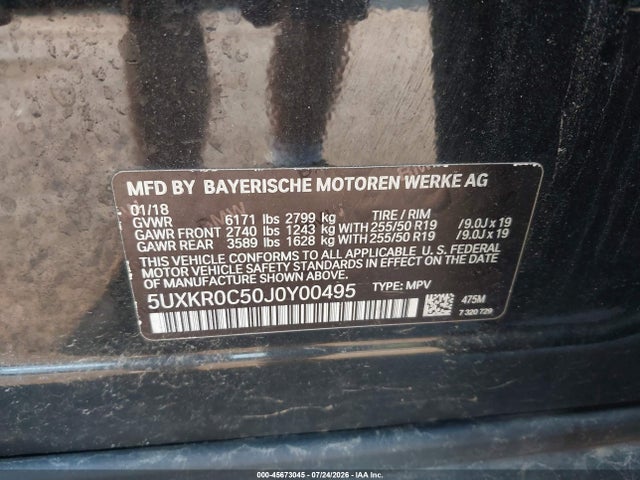 Продажа на аукционе авто 2018 Bmw X5 Xdrive35i, vin: 5UXKR0C50J0Y00495, номер лота: 45673045