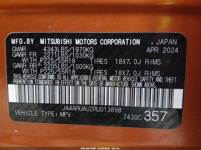 Продаж на аукціоні авто 2024 Mitsubishi Outlander Sport 2.0 Le Awc, vin: JA4ARUAU2RU013898, номер лоту: 45673058