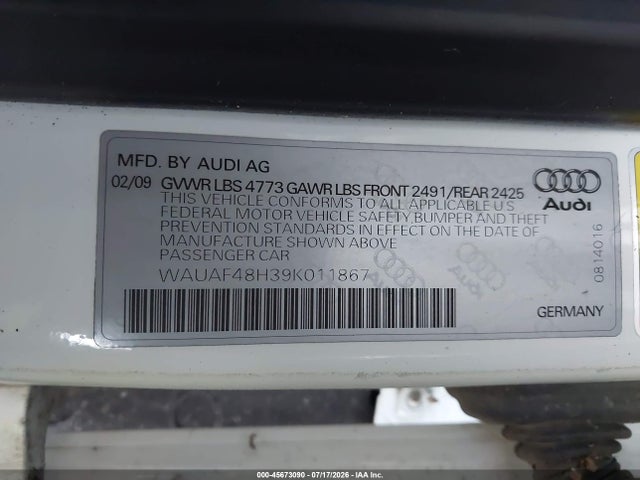 Aukcja sprzedaży 2009 Audi A4 2.0t Special Edition, vin: WAUAF48H39K011867, numer aukcji: 45673090