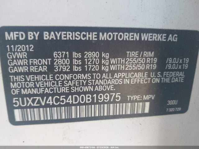 2013 Bmw X5 Xdrive35i/xdrive35i Premium/xdrive35i Sport Activity მანქანა იყიდება აუქციონზე, vin: 5UXZV4C54D0B19975, აუქციონის ნომერი: 45673104