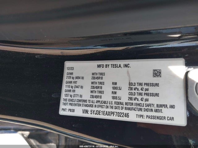 Tesla Model 3 Rear-wheel Drive 2023 5YJ3E1EAXPF702246 Image 9
