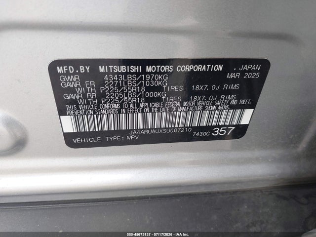 JA4ARUAUXSU007210 Mitsubishi Outlander Sport 2.0 Es Awc/2.0 Le Awc/2.0 S Awc/2.0 Se Awc/2.0 Trail Edition Awc