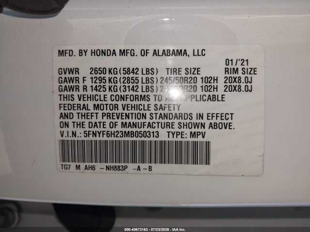 Honda Pilot Awd Special Edition 2021 5FNYF6H23MB050313 Image 9