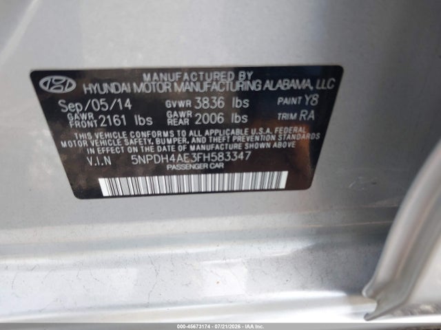 Aukcja sprzedaży 2015 Hyundai Elantra Se, vin: 5NPDH4AE3FH583347, numer aukcji: 45673174