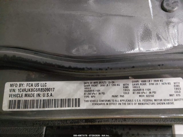 2024 Jeep Grand Cherokee L Limited 4x4 მანქანა იყიდება აუქციონზე, vin: 1C4RJKBG6R8509017, აუქციონის ნომერი: 45673178