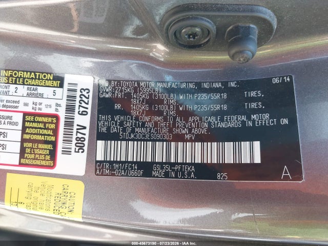 5TDJK3DC3ES090303 Toyota Sienna Le 7 Passenger