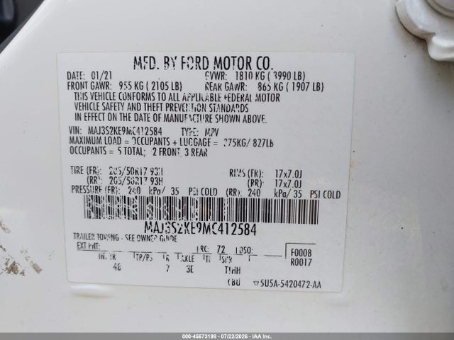 Ford Ecosport Titanium 2021 MAJ3S2KE9MC412584 Image 9