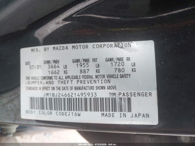 2002 Mazda Protege5 მანქანა იყიდება აუქციონზე, vin: JM1BJ246621495933, აუქციონის ნომერი: 45673212