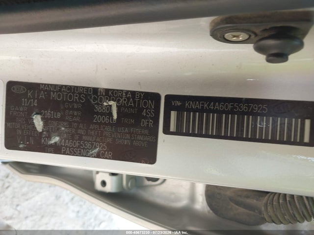 2015 Kia Forte Lx მანქანა იყიდება აუქციონზე, vin: KNAFK4A60F5367925, აუქციონის ნომერი: 45673230