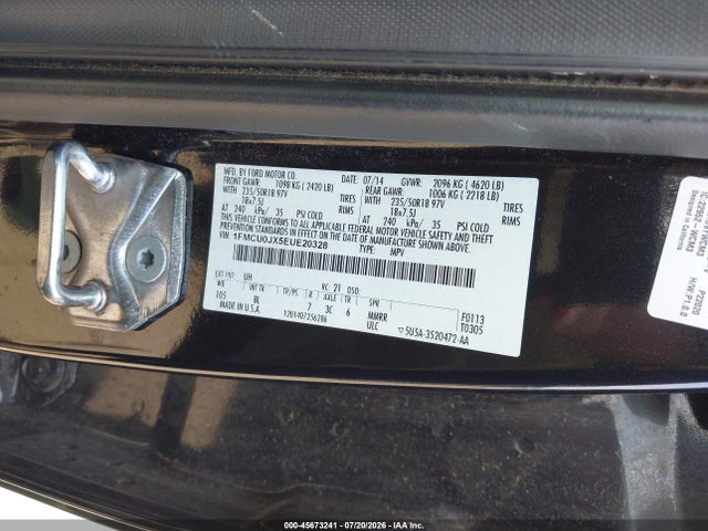 45673241 :رقم المزاد ، 1FMCU0JX5EUE20328 vin ، 2014 Ford Escape Titanium مزاد بيع