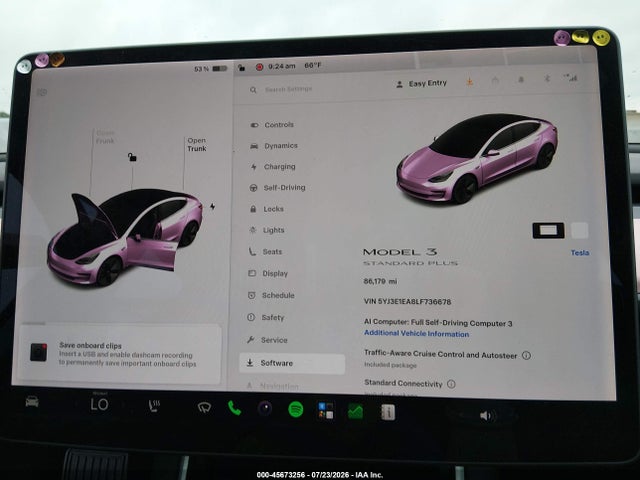 2020 Tesla Model 3 Standard Range Plus Rear-wheel Drive/standard Range Rear-wheel Drive მანქანა იყიდება აუქციონზე, vin: 5YJ3E1EA8LF736678, აუქციონის ნომერი: 45673256