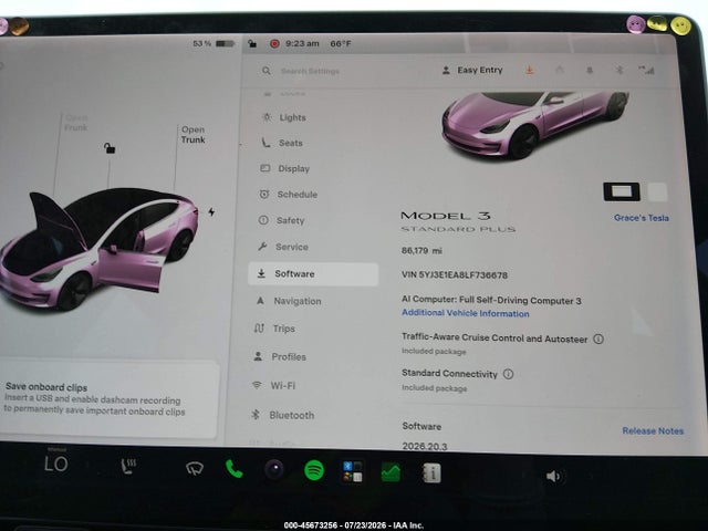 2020 Tesla Model 3 Standard Range Plus Rear-wheel Drive/standard Range Rear-wheel Drive მანქანა იყიდება აუქციონზე, vin: 5YJ3E1EA8LF736678, აუქციონის ნომერი: 45673256