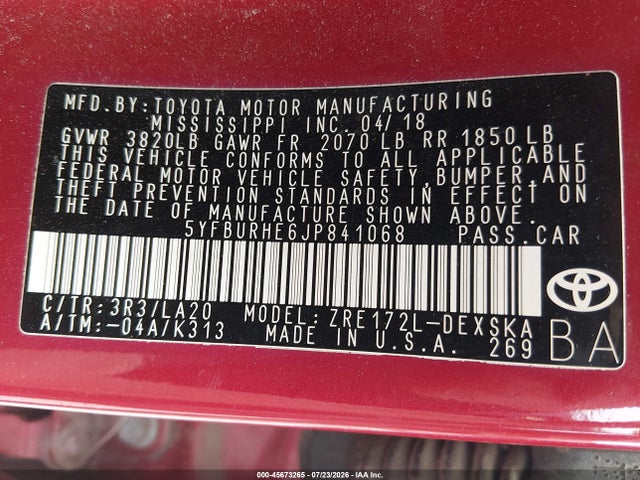 Toyota Corolla Xse 2018 5YFBURHE6JP841068 Image 9