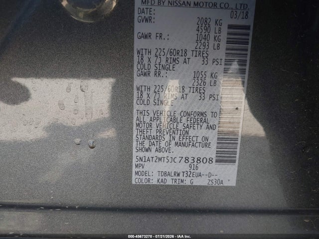 5N1AT2MT5JC783808 Nissan Rogue Sl