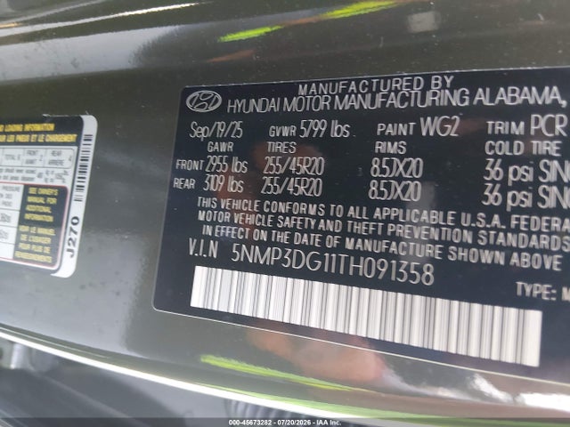 Продаж на аукціоні авто 2026 Hyundai Santa Fe Hybrid Limited, vin: 5NMP3DG11TH091358, номер лоту: 45673282