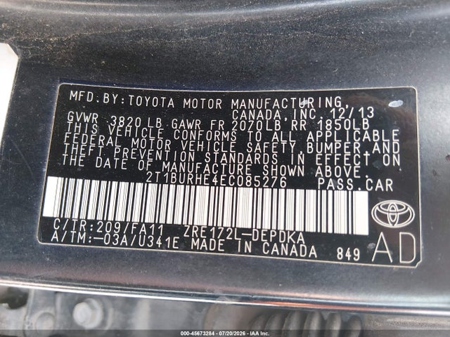 Продаж на аукціоні авто 2014 Toyota Corolla L, vin: 2T1BURHE4EC085276, номер лоту: 45673284