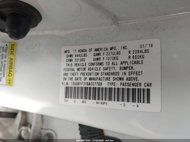 45673303 :رقم المزاد ، 19UUB1F31GA007788 vin ، 2016 Acura Tlx مزاد بيع