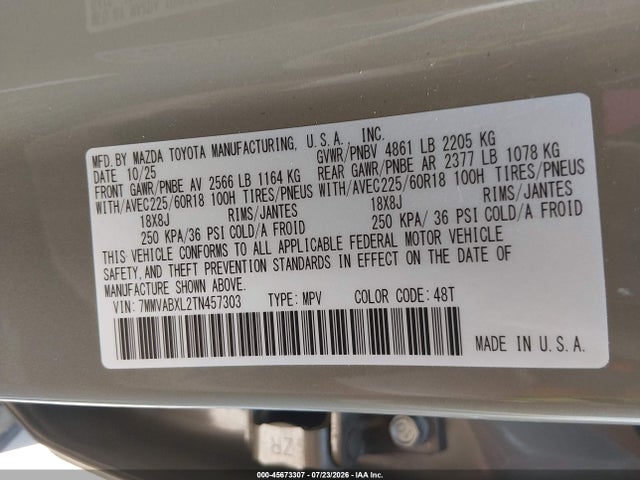 Aukcja sprzedaży 2026 Mazda Cx-50 2.5 S Meridian Edition, vin: 7MMVABXL2TN457303, numer aukcji: 45673307
