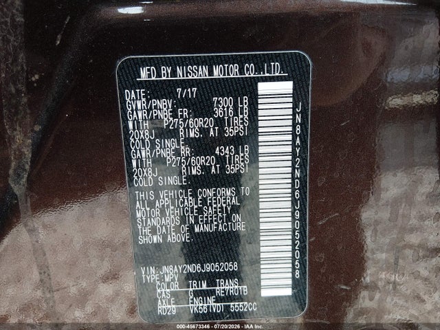 Продаж на аукціоні авто 2018 Nissan Armada Sl, vin: JN8AY2ND6J9052058, номер лоту: 45673346