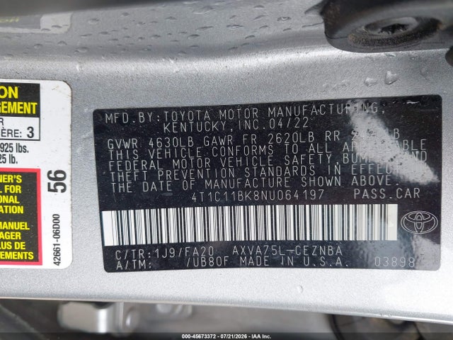 Aukcja sprzedaży 2022 Toyota Camry Le Awd, vin: 4T1C11BK8NU064197, numer aukcji: 45673372