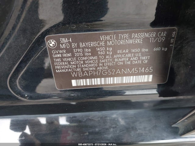 Aukcja sprzedaży 2010 Bmw 328i, vin: WBAPH7G52ANM51465, numer aukcji: 45673373