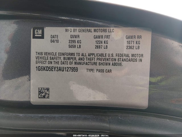 Продаж на аукціоні авто 2010 Cadillac Dts 1sc, vin: 1G6KD5EY3AU127959, номер лоту: 45673415