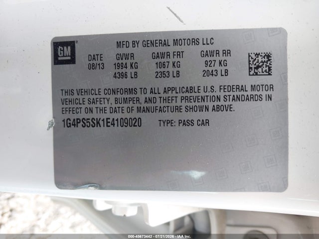 Aukcja sprzedaży 2014 Buick Verano Leather Group, vin: 1G4PS5SK1E4109020, numer aukcji: 45673442