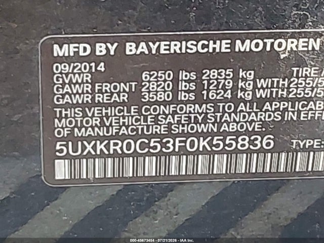 Продажа на аукционе авто 2015 Bmw X5 Xdrive35i, vin: 5UXKR0C53F0K55836, номер лота: 45673454