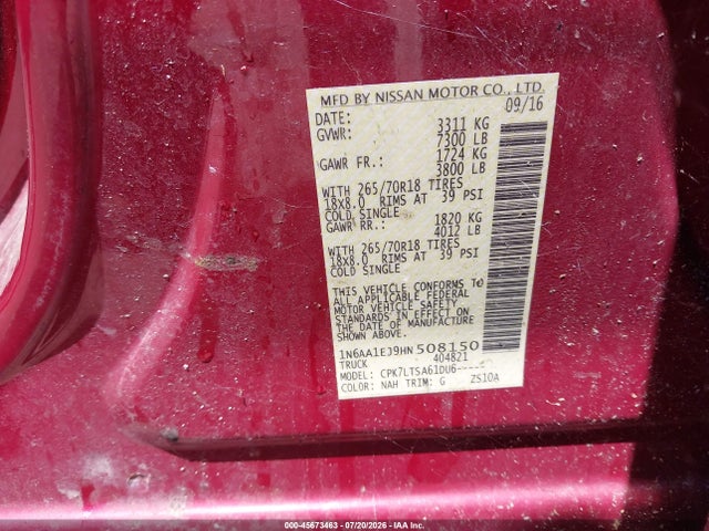 Aukcja sprzedaży 2017 Nissan Titan Sv, vin: 1N6AA1EJ9HN508150, numer aukcji: 45673463
