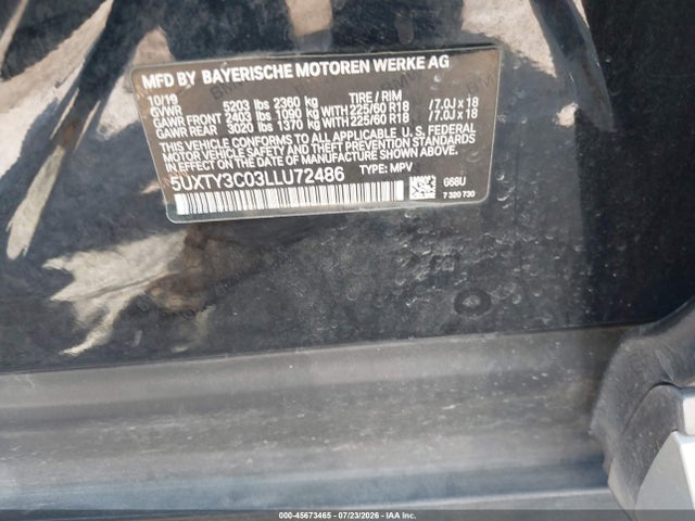 Продаж на аукціоні авто 2020 Bmw X3 Sdrive30i, vin: 5UXTY3C03LLU72486, номер лоту: 45673465