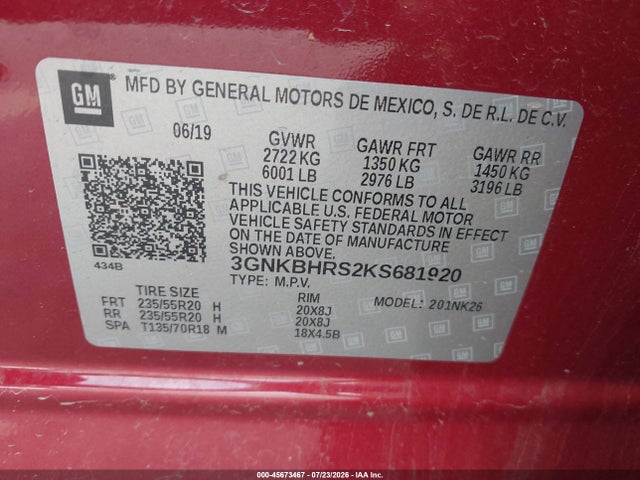 2019 Chevrolet Blazer მანქანა იყიდება აუქციონზე, vin: 3GNKBHRS2KS681920, აუქციონის ნომერი: 45673467