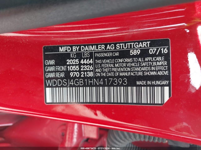 Продажа на аукционе авто 2017 Mercedes-benz Cla 250 4matic, vin: WDDSJ4GB1HN417393, номер лота: 45673478