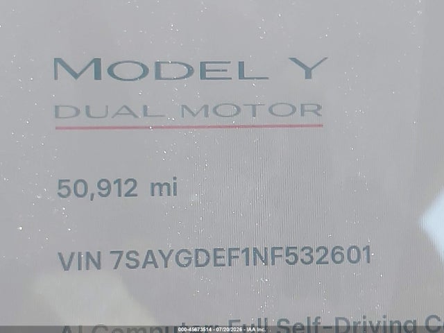 Aukcja sprzedaży 2022 Tesla Model Y Performance Dual Motor All-wheel Drive, vin: 7SAYGDEF1NF532601, numer aukcji: 45673514