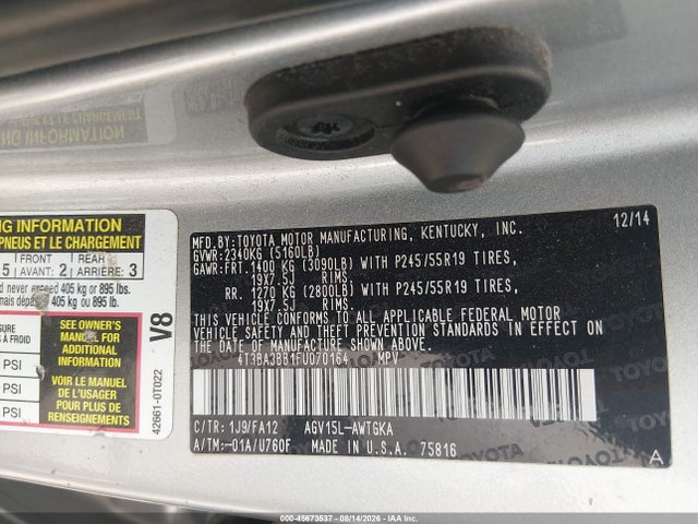 Продажа на аукционе авто 2015 Toyota Venza Le, vin: 4T3BA3BB1FU070164, номер лота: 45673537