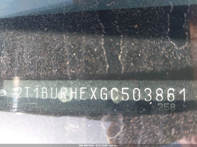 2016 Toyota Corolla L მანქანა იყიდება აუქციონზე, vin: 2T1BURHEXGC503861, აუქციონის ნომერი: 45673544