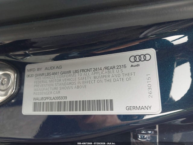 Продажа на аукционе авто 2020 Audi A3 Premium Plus 45 Tfsi S Line Quattro S Tronic, vin: WAUJEGFF0LA095939, номер лота: 45673569