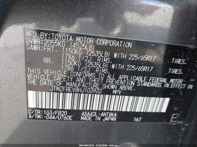 JTMZFREV8HJ103932 Toyota RAV4 LE