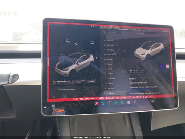 45673584 :رقم المزاد ، 5YJYGDEE7MF192910 vin ، 2021 Tesla Model Y Long Range Dual Motor All-wheel Drive مزاد بيع