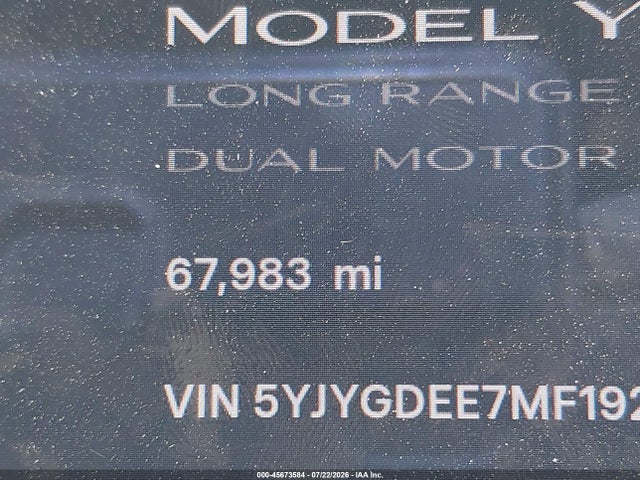 45673584 :رقم المزاد ، 5YJYGDEE7MF192910 vin ، 2021 Tesla Model Y Long Range Dual Motor All-wheel Drive مزاد بيع