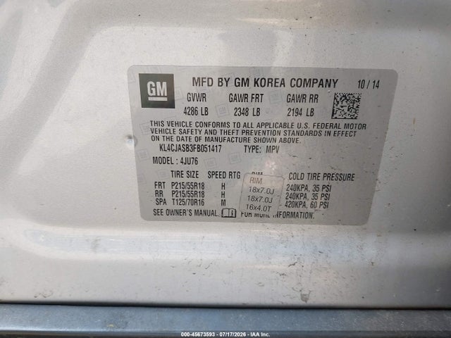 Продажа на аукционе авто 2015 Buick Encore, vin: KL4CJASB3FB051417, номер лота: 45673593