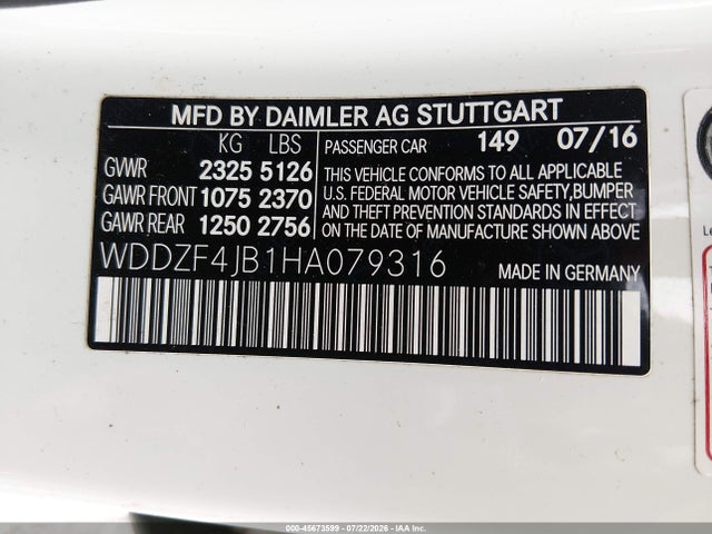 2017 Mercedes-benz E 300 მანქანა იყიდება აუქციონზე, vin: WDDZF4JB1HA079316, აუქციონის ნომერი: 45673599